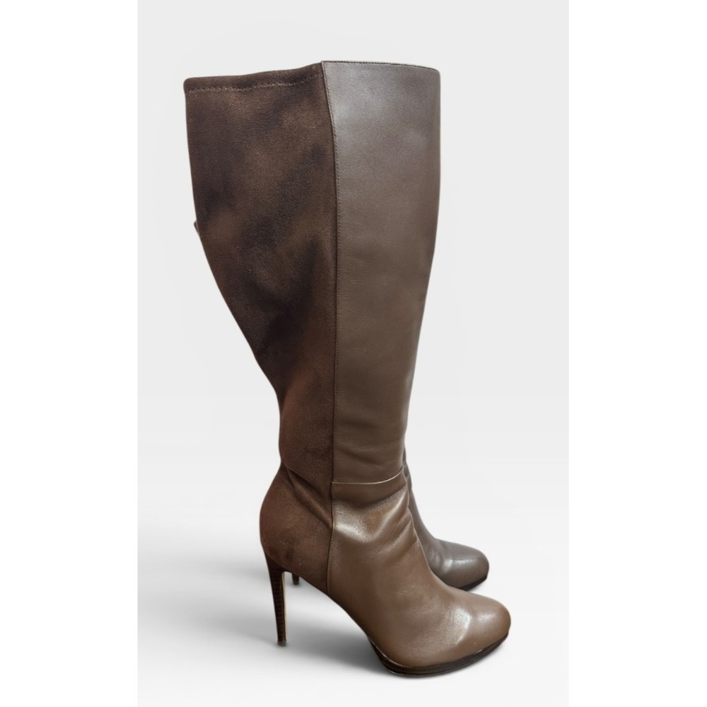 NINE WEST Quizme Brown Suede Leather Platform Stiletto Heel Tall Boot Size 11